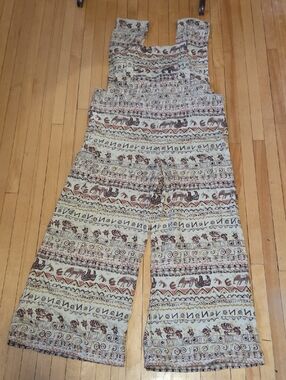 Curated Chaos By Chan - Bohemian Printed Wide-Leg Overalls in Beige Brown
